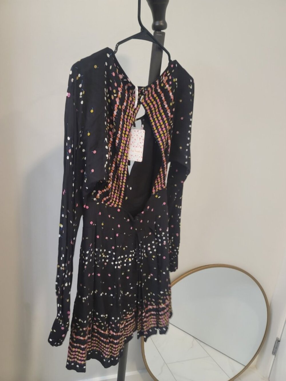 FREE PEOPLE Black Printed Long Sleeve Coryn Mini Dress Sz 12 New NWT - Picture 4 of 10